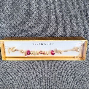 Anne Klein Gold and Burgundy Beaded Bracelet Santa hat and Candy cane